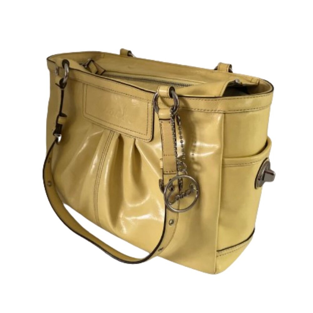 Retro Coach Purse • Yellow Patent Leather Shoulder Bag • Zip Top • A1082-F3761